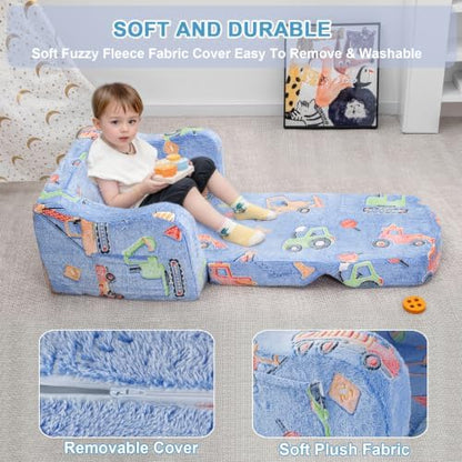 Comfy Kids Sofa Chair, 2-in-1 Fold Out Couch with Blanket
