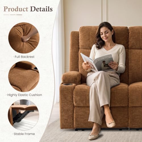 Recliner Loveseat, Double Recliner Loveseat with Cup Holders & Storage Pockets,Wall Hugger Reclining Loveseat 150° Adjustable RV Couch,Manual Reclining Loveseat for Living Room & Home Theater