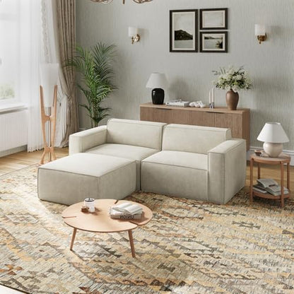 Novilla 84.3" Modular Sectional Sofa, No Assembly Cloud Sectional Couch with Smarts Coil® Support, Chenille Fabric L Shape Boneless Couch for Living Room Apartment, Beige (2 Seat w/ 1 Ottoman)