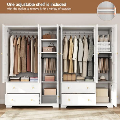 ONBRILL 3 Doors Wooden Wardrobe Closet, Large Capacity Bedroom Armoires