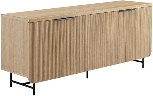 Walker Edison Reema Fluted 4-Door Kitchen Sideboard Buffet Console, 69 Inch, Coastal Oak