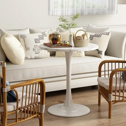 White Marble Round Dining Table 24" Circle Tulip Table 2 People