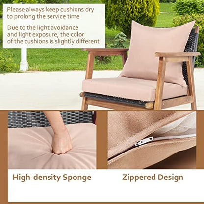 Tangkula 4-Piece Patio Furniture Set, Outdoor Acacia Wood Conversation Set with Cushions and Coffee Table, Outdoor PE Wicker Sectional Sofa Set for Garden, Poolside and Backyard (1, Beige)