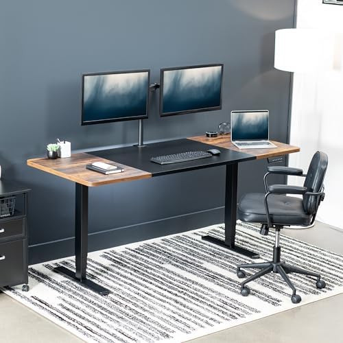 VIVO Electric Dual Motor Standing Desk, 71" x 30" Black/Vintage Brown Top
