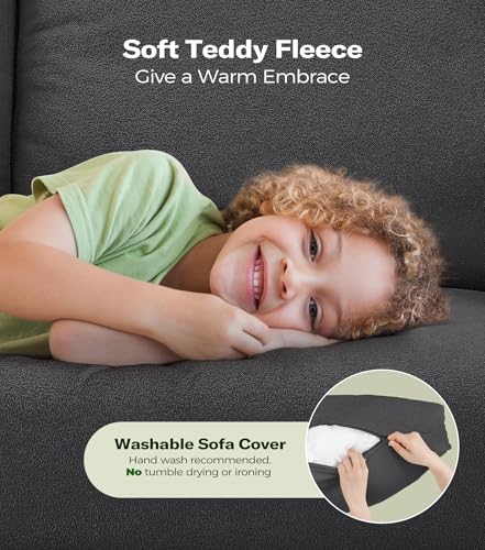 Welzona Loveseat Sofa, Teddy Love seat Couches 83", with 2 Storage Ottomans