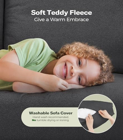 Welzona Loveseat Sofa, Teddy Love seat Couches 83", with 2 Storage Ottomans