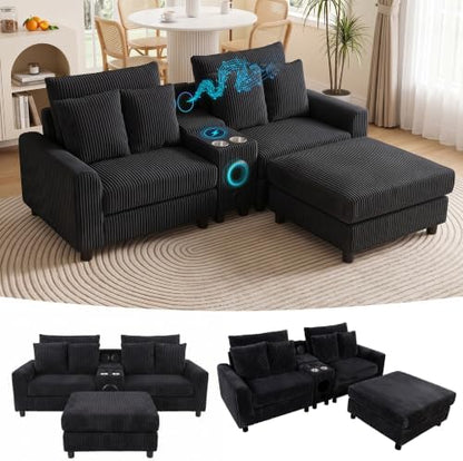 83" Corduroy Sectional Modular Couch with Speakers