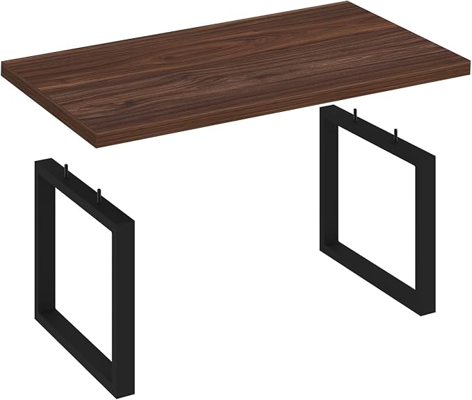 IBF Walnut Coffee Table, Minimalist Wooden Living Room Table, Modern Simple Rectangle Center Table, Vintage Rustic Wood and Metal Cocktail Tea Coffee Table for Home Bedroom Office, Walnut, 39 Inch