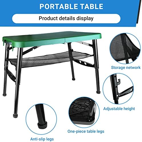 Portable Folding Table and Stool Set, Lightweight Foldable Table & Collapsible Stool for Camping Picnic Beach Fishing, Sturdy Small Outdoor Table with Mesh Layer Storage