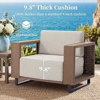 Bonzy Home Wicker Patio Chair, 360° Swivel Rattan Outdoor Patio Chairs with Extra-Thick Soft Cushions and Widened Armrest for Porch, Garden Poolside Balcony