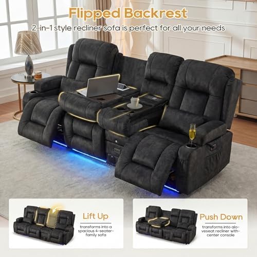 IPKIG Power Loveseat Recliner Sofa with Flip Back Console, 89" - 4 Seat