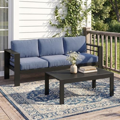 Solaste Aluminum Patio Sofa with Coffee Table,2 PCS Patio Furniture Set with Cushions, All-Weather Outdoor Sofa for Balcony, Deck, Backyard, Porch, Garden, Blue