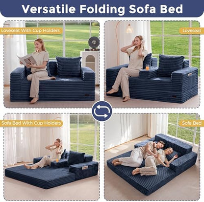 MAXYOYO Sofa Bed, 64-Inch Boneless Loveseat with 2 Cup Holders