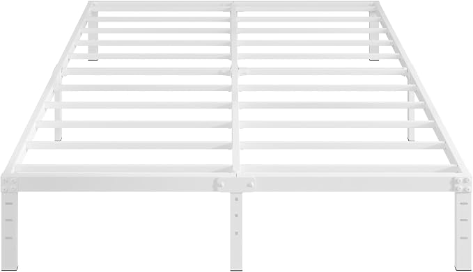 Cieemine 12 Inch Bed Frame Queen Size, Heavy Duty Steel Queen Bed Frame No Box Spring Needed, Mattress Foundation, Easy Assembly, Noise-Free,White