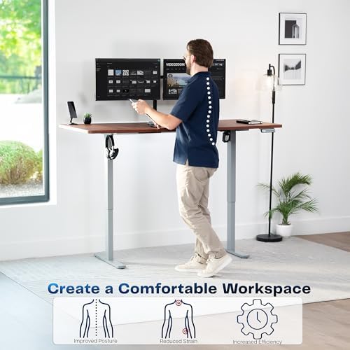 VIVO Electric Standing Desk, Smooth 3-Piece 71" x 30" Dark Walnut Top