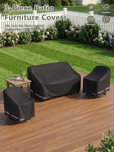 Bitubi Outdoor Waterproof 3-Piece Patio Furniture Covers Set, Black