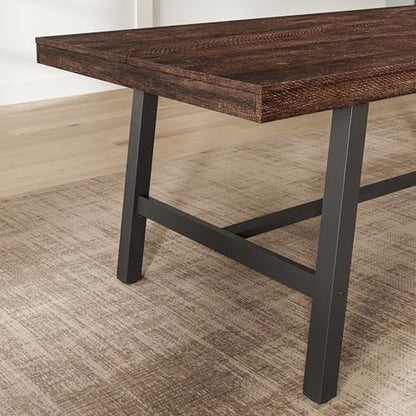 Garvee 79" Modern Dining Table, Large Kitchen Table, Dark Rustic Birch