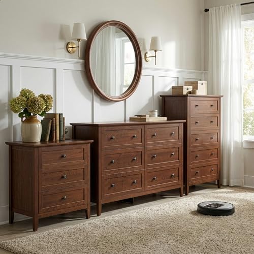 Karl home Brown Farmhouse Nightstand, Wide End Table with Charging Station