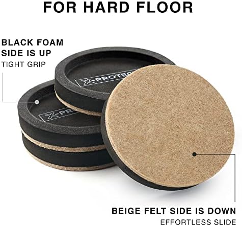 Felt Furniture Sliders for Hardwood Floors X-PROTECTOR 4 PCS 4 3/4”