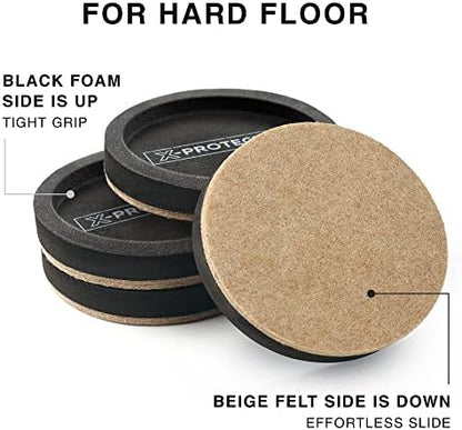 Felt Furniture Sliders for Hardwood Floors X-PROTECTOR 4 PCS 4 3/4”