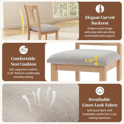 Merax Wood Farmhouse Upholstered Dining Chair Set of 2 , Natural