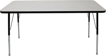 FDP Rectangle Activity School and Office Table (30 x 60 inch), Standard Legs with Swivel Glides, Adjustable Height 19-30 inches; Quick Ship Single Box - Gray Top and Black Edge