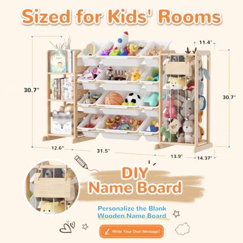 Toy Storage Organizer with Stuffed Animal Storage, Playroom Toy Organizer with 12 Toy Bins for Bricks, Toy Holder for Toddler Rooms, Playrooms, Bedrooms