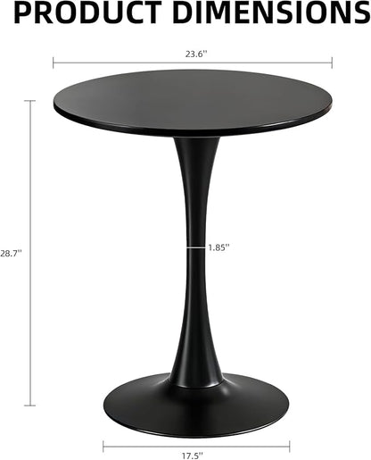 Round Dining Table, 24" Circle Tulip Table with Thickened Tabletop & Metal Pedestal, Mid Century Modern Bistro Table for Kitchen, Small Places, Living Room, Cafe (Black)
