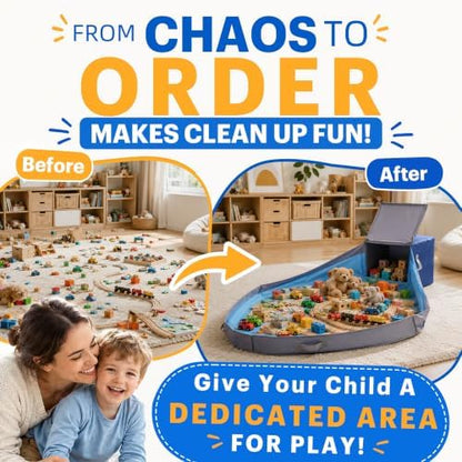 Toy Storage Organizer with Play Mat for Kids – 13" x 13" x 13" Storage Box, Stackable and Foldable Cubby Baskets for Playroom, Nursery Bins for Boys and Girls (Noble Blue)