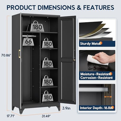 UNICOLY 71"Metal Wardrobe Closet,Armoire Wardrobe Cabinet with Locking Door