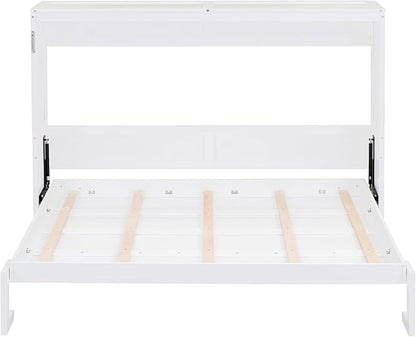 Merax Modern Farmhouse Solid Wood Murphy Bed Chest, Wall Bed with Wood Slat Support/No Box Spring Needed/Space Saving/Full,White