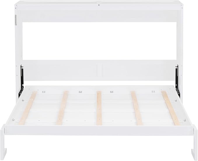 Ball & Cast Full Size Murphy Bed,Hideaway Beds with Dual Piston Metal Folding Mechanism Designed,Wood Wall Cabinets Bedframe w/Slat Support and Storage Platform Top,Hardware Chain,for Apartment,White