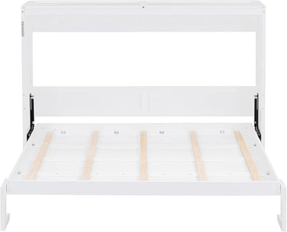 Ball & Cast Full Size Murphy Bed,Hideaway Beds with Dual Piston Metal Folding Mechanism Designed,Wood Wall Cabinets Bedframe w/Slat Support and Storage Platform Top,Hardware Chain,for Apartment,White