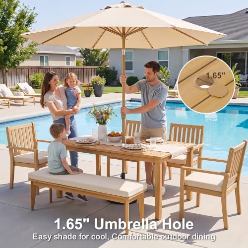 7-Piece Acacia All-Weather Outdoor Patio Table and Chairs with Round Table