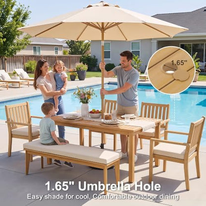 7-Piece Acacia All-Weather Outdoor Patio Table and Chairs with Round Table