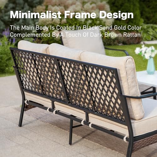 SUNSHINE VALLEY 3-Seat Metal Patio Sofa, Deep Seating, 5.75" Thick Cushions
