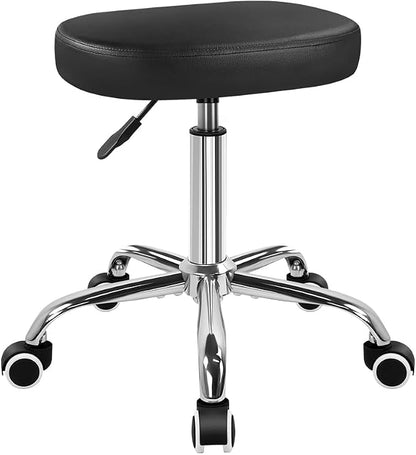 KKTONER Square Rolling Stool Swivel Height Adjustable Stool for Office Salon Home Coffee Shop Bar SPA Chair Black