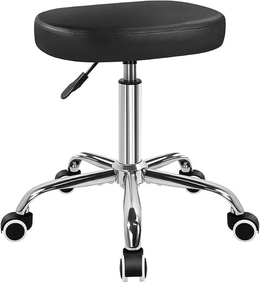 KKTONER Square Rolling Stool Swivel Height Adjustable Stool for Office Salon Home Coffee Shop Bar SPA Chair Black