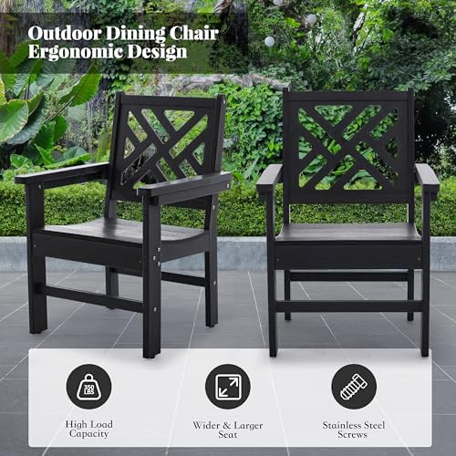 HDPE Outdoor Dining Set,6-Piece Outdoor Table and Chairs Include 4 Dining Chairs and 2 Pcs 62.5" Patio Dining Table with Umbrella Hole (Black)
