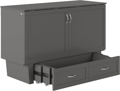 AFI, Monroe Queen Murphy Bed Chest with 6" Mattress, Storage Drawer & Built-in USB Charger, Grey