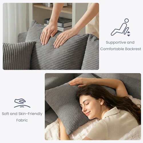 3-in-1 Convertible Sofa Bed,Boneless Loveseat Sleeper & Folding Couch Bed with 4 Pillows & Detachable Cushion for Bedroom, Small Space, Guest and Living Room, Corduroy Futon, No Assembly