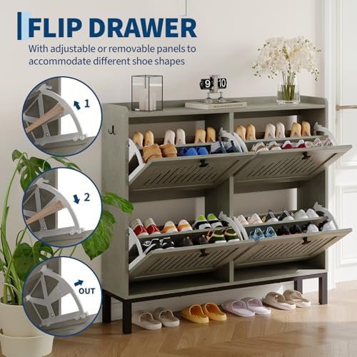 GarveeHome Freestanding Shoe Cabinet for Entryway with 4 Flip Drawers