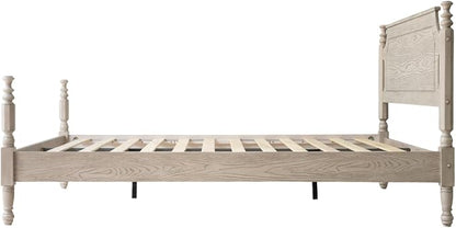 Solid Wood King Size Platform Bed Frame with Headboard & Footboard, 12 Sturdy Slats Base, Center Metal Legs, Noise-Free, No Box Spring Needed, Easy Assembly, Driftwood Gray Oak Finish, ROK-33