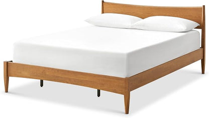 mopio Retrovie Mid-Century Modern King Bed Frame – Solid Wood Legs, LVL Slat System, No Box Spring Needed, Supports 661 lbs, Easy Assembly (Walnut, No Drawers)
