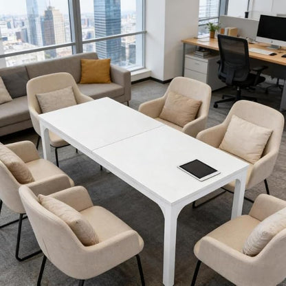 Practical Computer Desk,Rectangle Conference Table,Executive Desk(Only Table) (White + Iron + MDF)