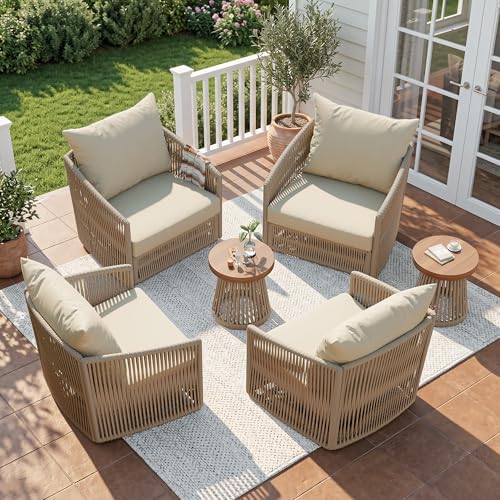 3 Pieces Outdoor Swivel Chairs Wicker Patio Bistro Set with Coffee Table