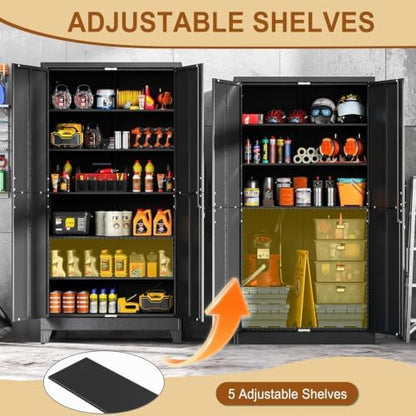 79" Metal Storage Locker Cabinet with Lock and 5 Adjustable Shelves,Steel Lockable Garage Tool Cabinet, File Cabinet,Kitchen Pantry Cabinet for Home,Office,Garage,School,Warehouse Black