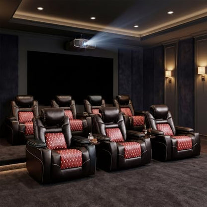 ANJ Power Recliner Chair Set of 7,Home Theater Seating with Adjustable Headrest,Cup Holders,USB Port,Hidden Arm Storage(Brown)