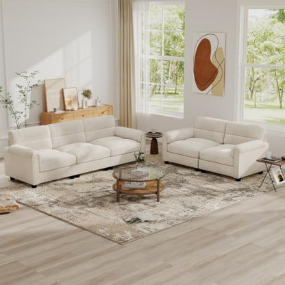 Bonzy Home Loveseat Sofa & 3 Seater Couch, Corduroy, White
