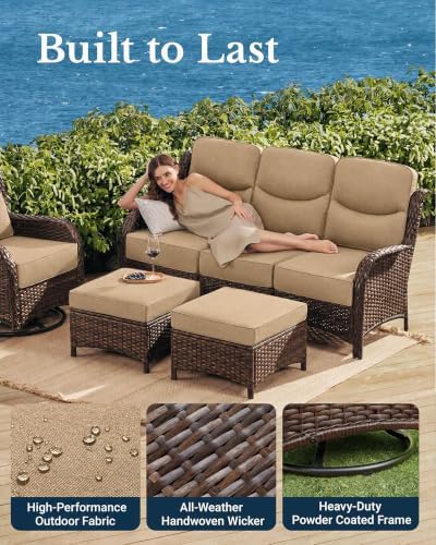 Oversized 3-Seater Outdoor Sofa with High Back and 6-Inch Cushions